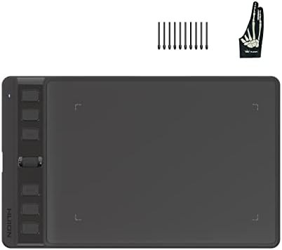 Small black digital art tablet with artist glove