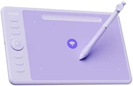 Purple wireless drawing tablet with six keys